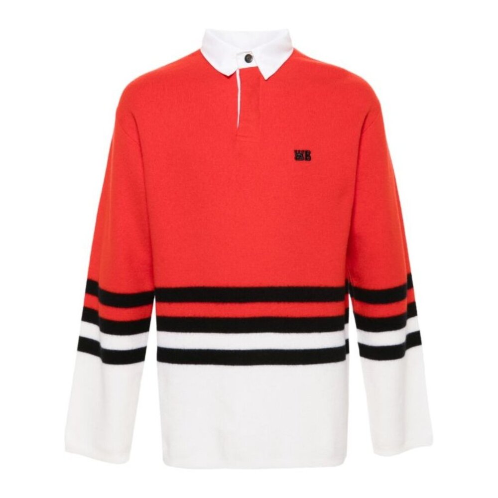 NWT Wales Bonner - M Cypher Striped‎ Wool Yarn Polo Sweater Men’s Red Multi $810